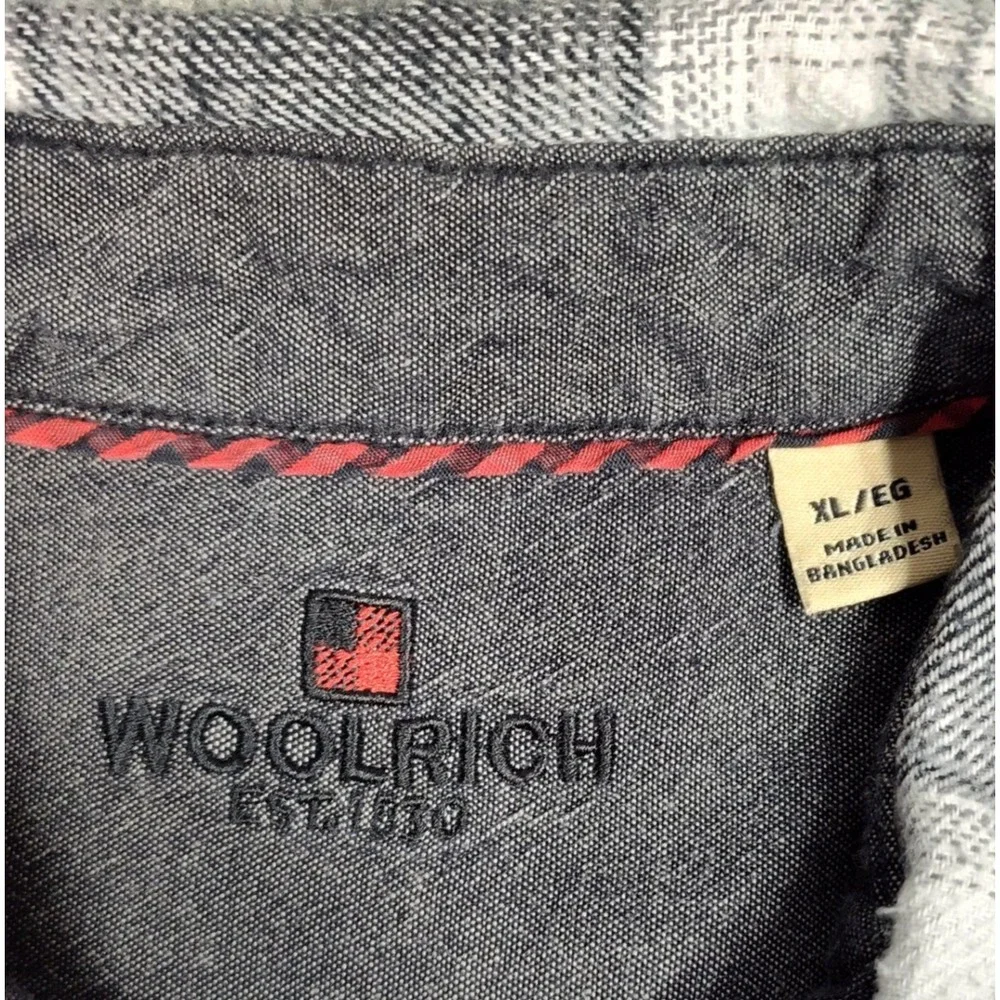 Woolrich Men's Flannel Shirt XL Black White Plaid Long Sleeve Button Up